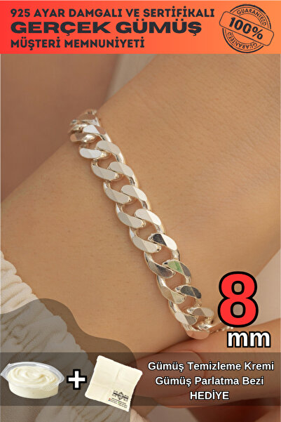 OSMANLI GÜMÜŞ Kadın Bileklik - 8mm Gurmet Model 925 Ayar Kadın Gümüş Bileklik