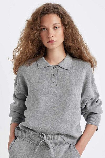DeFacto Coool Regular Fit Polo Neck Buttoned Basic Plain Knitwear Sweater C9223Ax24Wn
