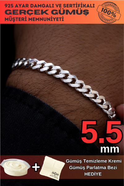 OSMANLI GÜMÜŞ Erkek Gümüş Bileklik - 5.5mm 925 Ayar Gurmet Model Gümüş Bileklik