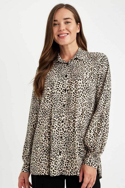 DeFacto Relax Fit Leopard Print Long Sleeve Shirt D1078Ax24Au