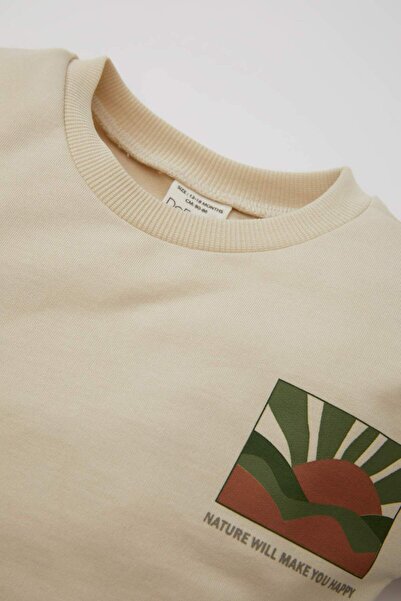 DeFacto Erkek Bebek 2'li Takım Baskılı Sweatshirt Kargo Cepli Beli Lastikli Pantolon D3348A524AU