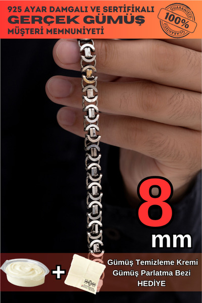 OSMANLI GÜMÜŞ Erkek Gümüş Bileklik - 8mm 925 Ayar Gümüş Erkek Bileklik Künye ...