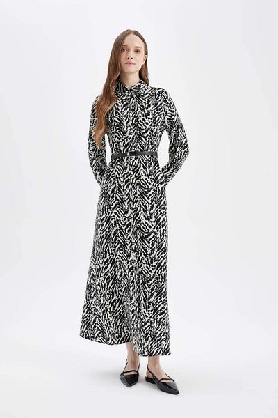 DeFacto Shirt Collar Pattern Button Long Sleeve Maxi Dress D4149Ax24Au