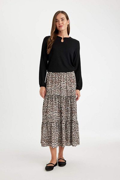 DeFacto Fusta maxi evazată cu talie elastică cu model leopard kilos D5328ax24au