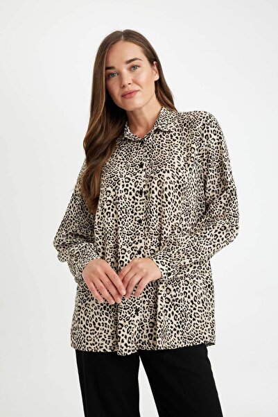 DeFacto Relax Fit Leopar Desenli Uzun Kollu Gömlek D1078AX24AU