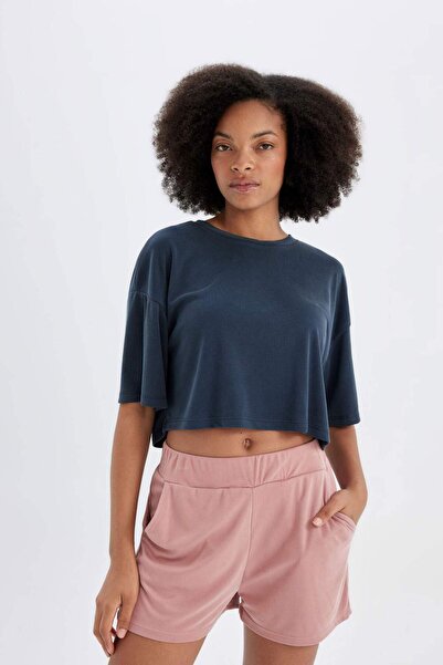 DeFacto DeFactoFit - Crew Neck Crop Sports T-Shirt, Modal Short Sleeve D2978AX24HS