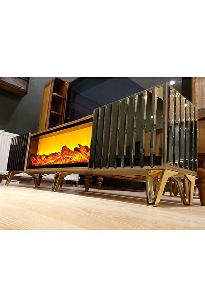 LORA MOBİLYA Dekoratif Elektrikli Yapay Şömine Tv Ünitesi 180 Cm X 50 Cm Kumandalı, Bluetooth Ses Sistemli