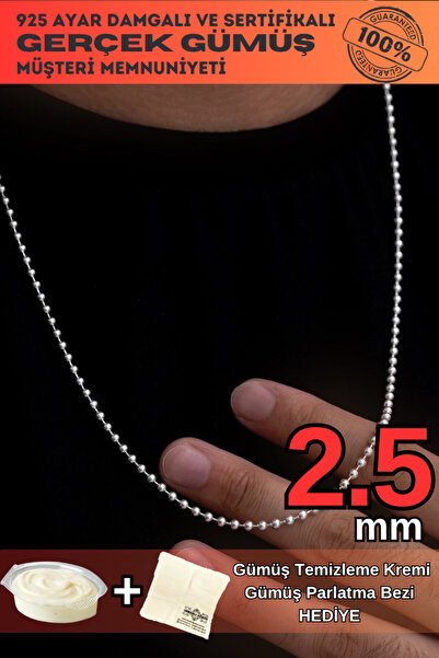 OSMANLI GÜMÜŞ Erkek Gümüş Kolye - 2.5mm Top Zincir Model 925 Ayar Gümüş Erkek...