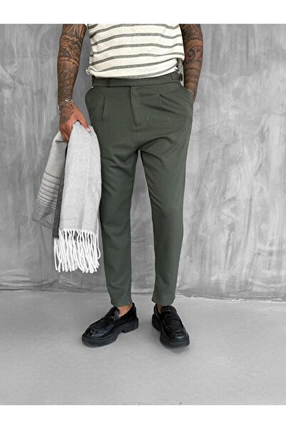 ablukaonline Ανδρικό υφασμάτινο παντελόνι με ρυθμιζόμενη πόρπη χακί