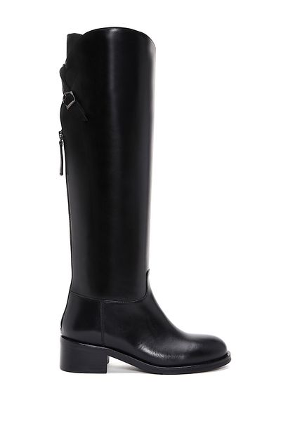 Derimod Women's Black Zippered Buckle Detailed Leather Boots 25Wfd100318
