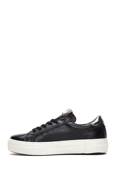 Derimod Women's Black Lace-Up Thick Sole Leather Sneaker 25Afd3700Ft