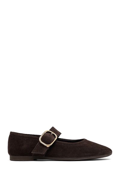 Derimod Women's Brown Buckle Suede Leather Ballerinas 25Afd270210