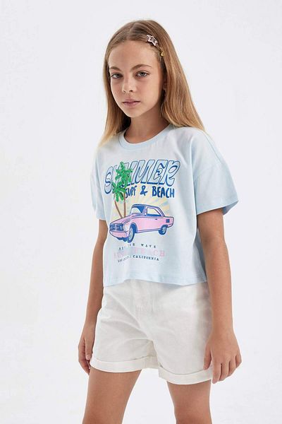 DeFacto Bedrucktes Kurzarm-T-Shirt für Mädchen mit Rundhalsausschnitt D0870a824hs