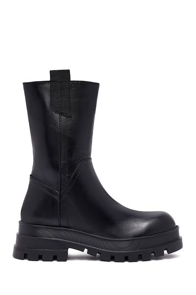 Derimod Women's Black Zippered Thick Soled Leather Boots 25Wfd182418