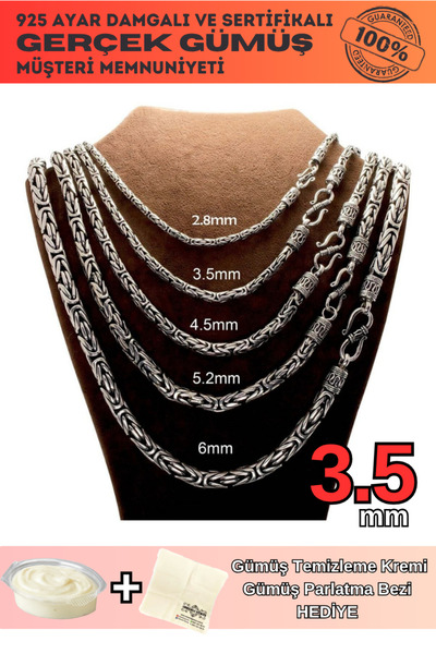 OSMANLI GÜMÜŞ 3.5mm Italyan Kancalı Kral Model 925 Ayar Gümüş Erkek Kolye Zin...