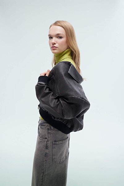 DeFacto Kunstleder-Polokragen-Jackenmantel mit Reißverschluss – wasserabweisend, normale Passform C1728ax24au