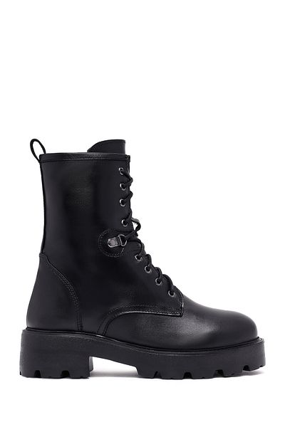 Derimod Women's Black Zippered Leather Boots 25Wfd186218