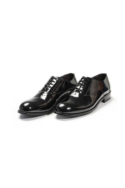 Dufy Black Men's Flat Patent Leather Tuxedo Shoes - 94500