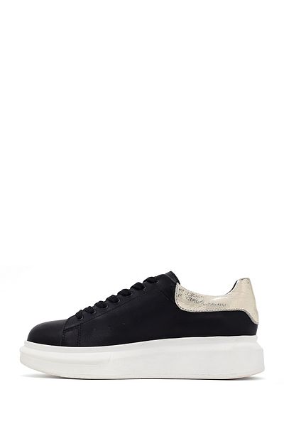 Derimod Women's Black Lace-Up Thick Sole Leather Sneaker 25Afd220518