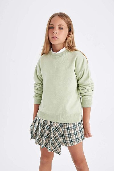 DeFacto Hellrosa Standard-Fit-Rundhals-Basic-Uni-Strickpullover für Mädchen C6902A824AU