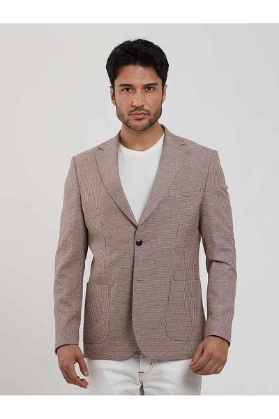 Dufy Men's Slim Fit Copper Mono Collar Jacket - Pitikare Pattern, 84155