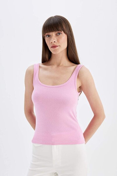 DeFacto Slim Fit Dar Kesim U Yaka Ribana Basic Düz Atlet C0095AX24SM