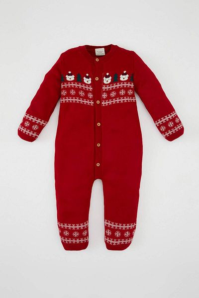 DeFacto New Year's Themed Baby Boy Knitwear Jumpsuit - Long Sleeve and Snap C9599A524Au