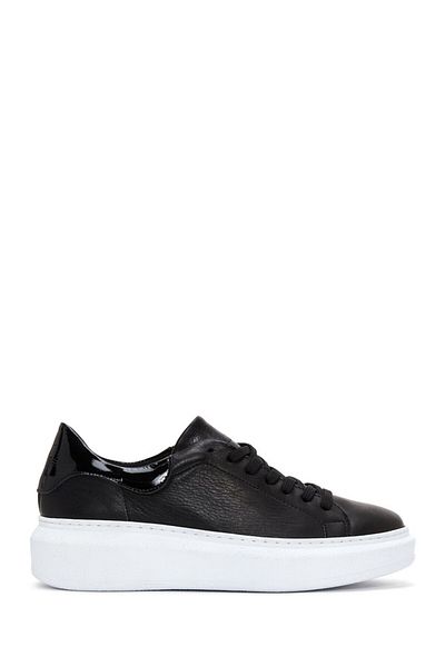 Derimod Women's Black Lace-Up Thick Sole Leather Sneaker 25Afd370114