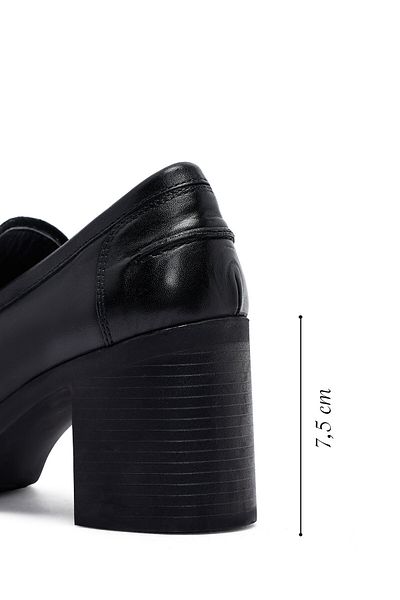Derimod Women's Black Thick Heeled Leather Masculine Loafer 25Afd510618