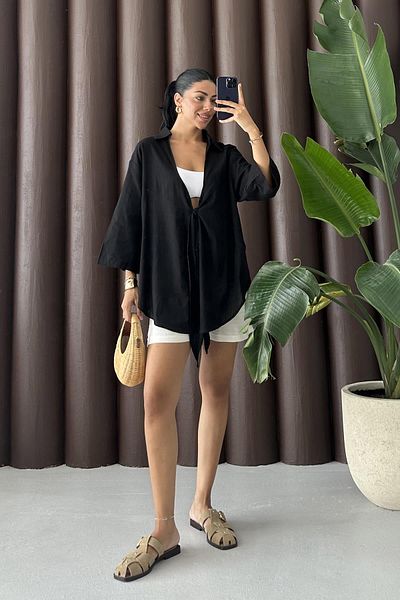 İstangül Butik Cămașă Pareo oversize cu șireturi Luna Breeze