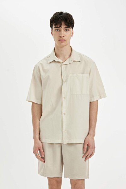 DeFacto Relax Fit Basic Plain Cotton Short Sleeve Shirt C2764Ax24Sm