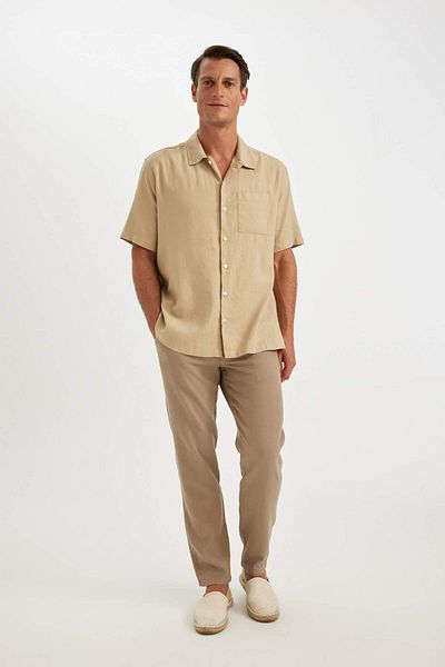 DeFacto Summer Polo - Linen Blended Basic Plain Short Sleeve Shirt Relax Fit C1110Ax24Sm