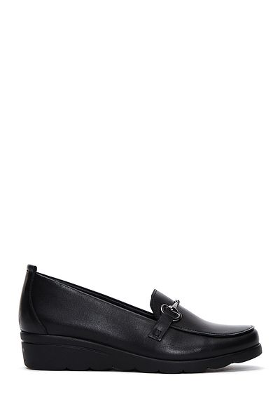 Derimod Women's Black Buckle Wedge Heeled Leather Loafer 25Afd410118