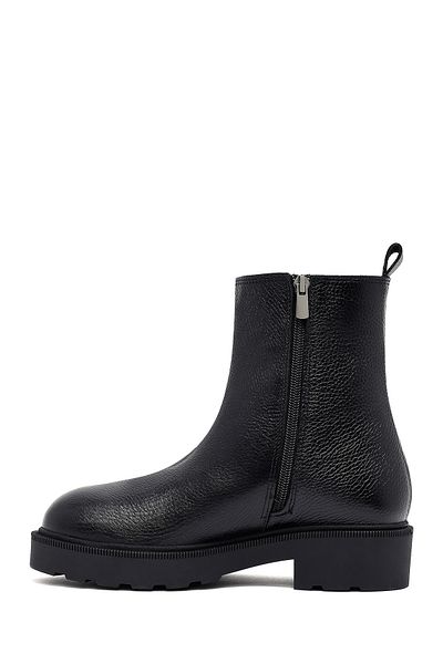 Derimod Women's Black Zippered Thick Soled Leather Boots 25Wfd1877Ft