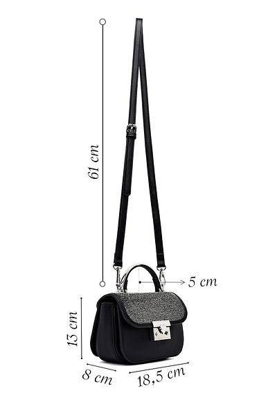 Derimod Women's Black Long Strap Stone Mini Shoulder Bag 25Sbd2501Ts