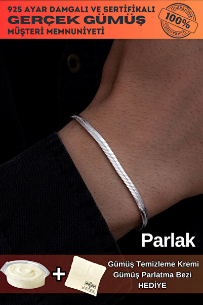 OSMANLI GÜMÜŞ Erkek Gümüş Bileklik - 3.5mm 925 Ayar Bombeli Ezme Model Gümüş ...