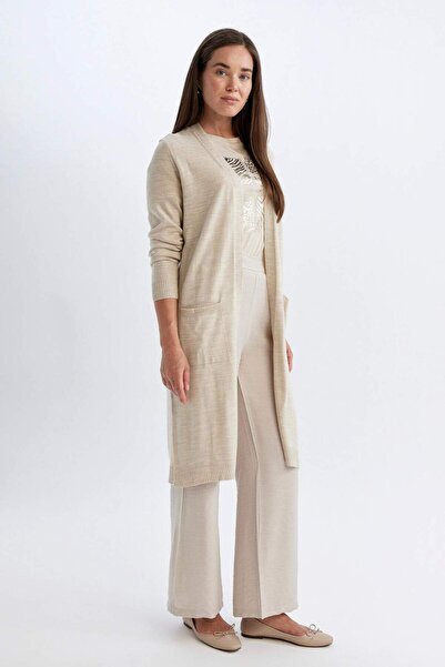 DeFacto Regular Fit V-neck Basic Proste Kieszenie Długa Dzianinowa Kurtka G5685AZ24AU