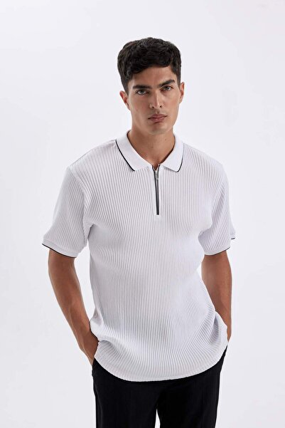 DeFacto Μπλουζάκι πόλο με κοντό μανίκι Slim Fit - D3948AX24SM με φερμουάρ