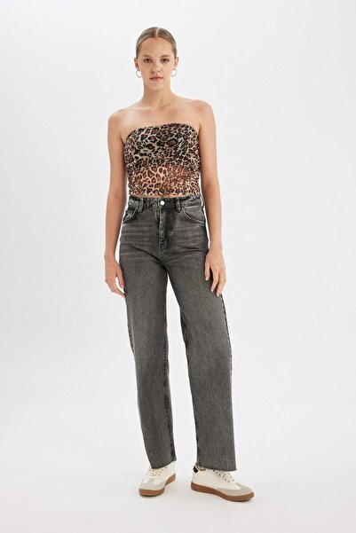 DeFacto Leopar Desenli Straplez Tül Bluz D4792AX24AU