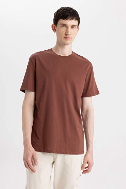 DeFacto 100% βαμβακερό νέο μπλουζάκι με κανονική εφαρμογή με λαιμόκοψη Basic μονόχρωμο κοντομάνικο μπλουζάκι V7699AZ24SP