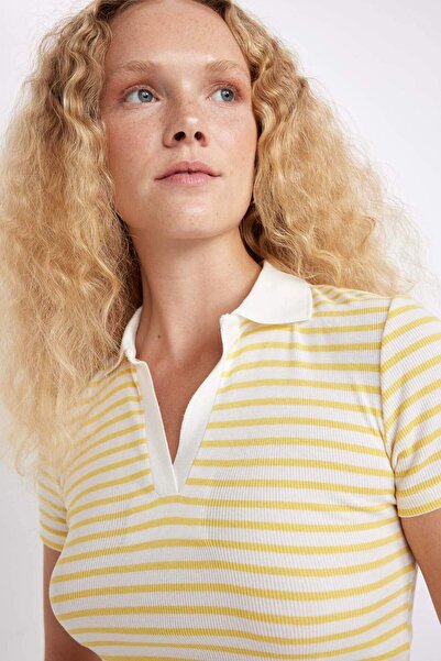 DeFacto Polo Neck Ribbed Camisole Short Sleeve T-Shirt - A0380AX24SM