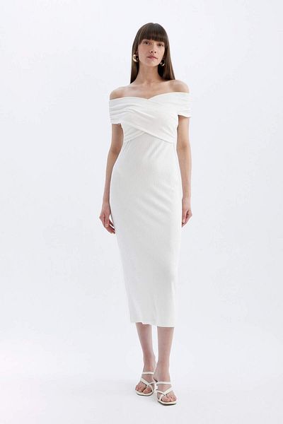 DeFacto Bodycon Maxi Dress with Ribbed Shoulder Detail - Sleeveless D1827Ax24Hs