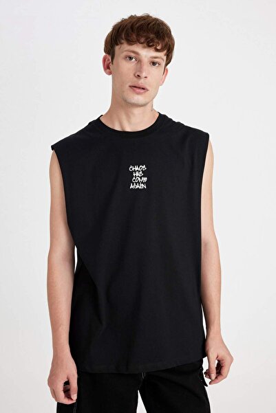 DeFacto 100% Cotton Boxy Fit Printed Crew Neck Undershirt C5053Ax24Hs