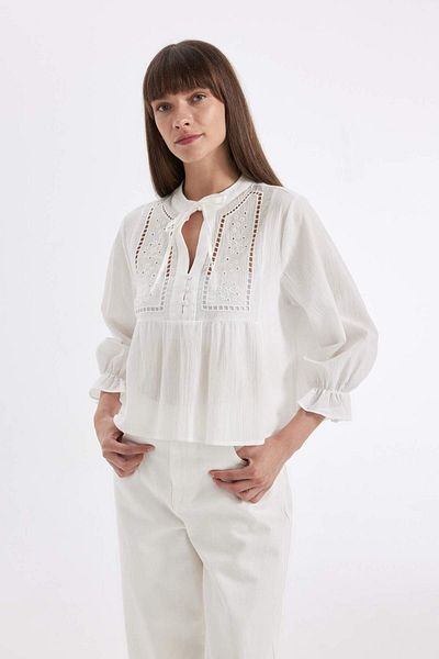 DeFacto Embroidery Long Sleeve Regular Fit Crew Neck Blouse - D3596AX24SM