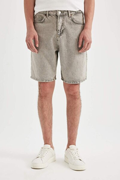 DeFacto %100 Pamuk Straight Fit Jean Bermuda Şort D3879AX24SM