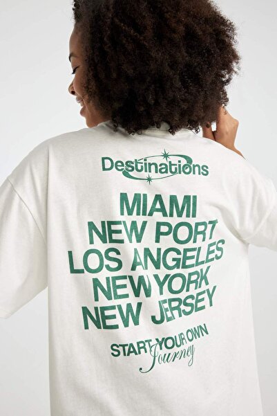 DeFacto Унісекс Oversize Широкий крій Велосипедний комір Принт Короткий рукав Футболка B6803AX24SM