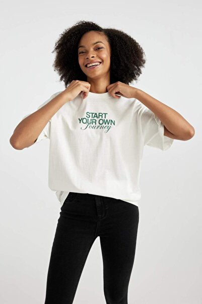 DeFacto Унісекс Oversize Широкий крій Велосипедний комір Принт Короткий рукав Футболка B6803AX24SM