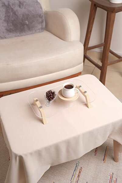 Pikas Ahşap Ayaklı Gümüş Düğmeli Şeffaf Pleksi Sunumluk,Organizer