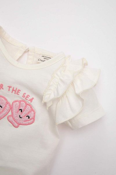 DeFacto Baby Girl 3 τεμαχίων Σετ εμπριμέ ύφασμα μουσελίνας κοντό μανίκι κορμάκι καπέλο D0789A524HS