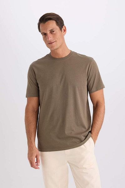 DeFacto 100 % Baumwolle, neues Basic-T-Shirt mit normaler Passform und Rundhalsausschnitt, einfarbig, kurzärmelig, V7699AZ25SP